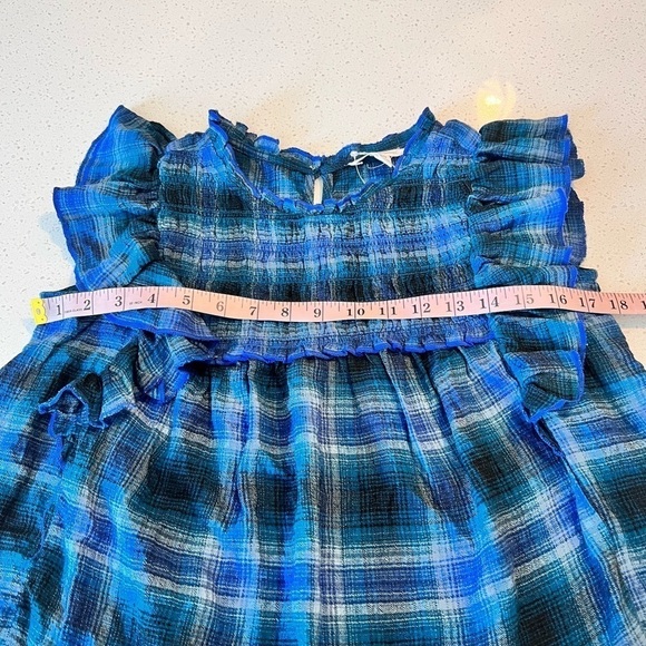 Lori Plaid Flutter Sleeve Babydoll Blouse In Lake Front by beachlunchlounge - Picture 5 of 13